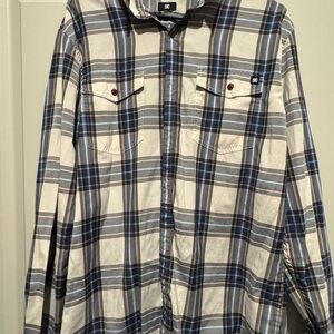 DC Men's Plaid Dress Shirt - Blue and Cream